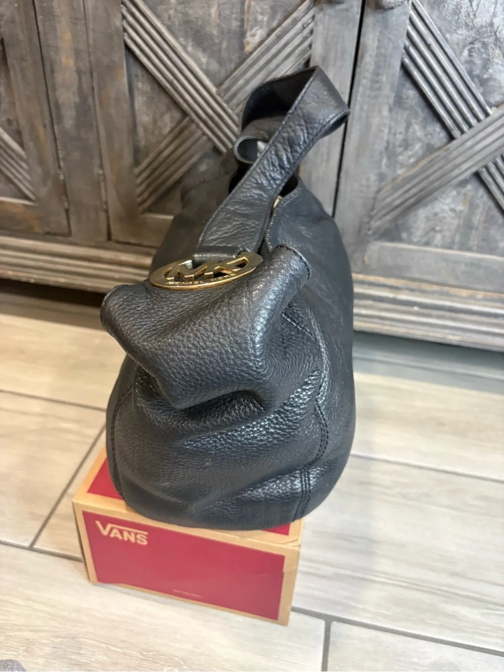 Michael Kors Fulton Black Leather Large Hobo Shoulder Bag Purse Handbag Tote